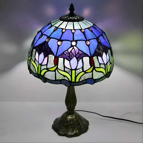 Mini Tiffany-Inspired Lamp with Tulip Glass Design
