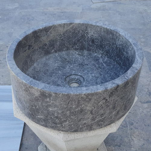 Natural Stone Tundra Grey Marble Vessel Sink Polished D: 16" H: 6.5"