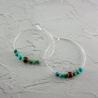 Turquoise Hematite Sterling Silver Boho Hoop Earrings