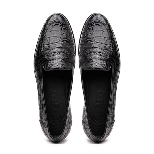 11-119-BKM (BLK) TUSCANY Crocodile Penny Loafer, Black