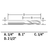 BOSCH 85911MC 1/4 In. x 1 In. Solid Carbide Double-Flute Upcut Spiral Router Bit