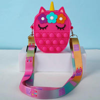 Unicorn Fidget Pop Toy Crossbody Bag Flowers and Eyelashes