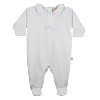 Baby GI - White Ruffle Interlock Footie with Crown