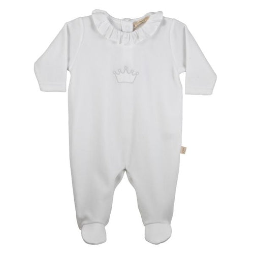 Baby GI - White Ruffle Interlock Footie with Crown
