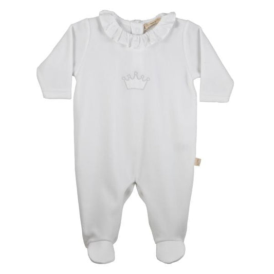 Baby GI - White Ruffle Interlock Footie with Crown