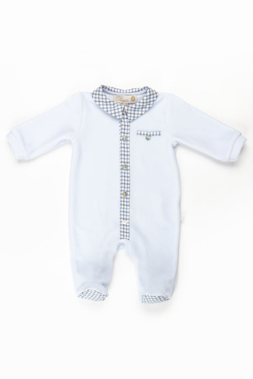 PURETE - Blue Interlock Footie with Button