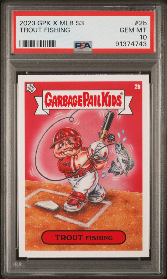 Graded 2023 Topps Garbage Pail Kids Mike Trout #2B Trout Fishing Baseball Card PSA 10 Gem Mint