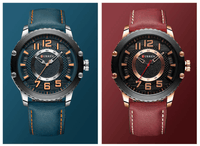 Men's Waterproof  Sport Watch With Leather  Belts  And Large Numbers Details Unique Design Perfect Gift
