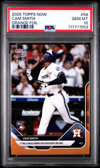 Graded 2025 Topps Now Cam Smith #58 Orange Foil /25 Rookie RC Baseball Card PSA 10 Gem Mint