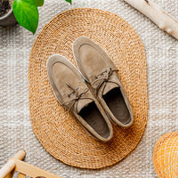 16-675-TPE VENICE Italian Sueded Goatskin Boat Shoes, Taupe