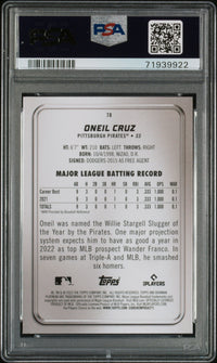 Graded 2022 Topps Bowman Platinum Oneil Cruz #78 Icy Foilboard Rookie RC Baseball Card PSA 10 Gem Mint