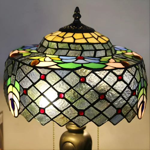 Vintage Tiffany-Inspired Lamp Shades in Peacock Glasswork
