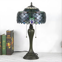 Vintage Tiffany-Inspired Lamp Shades in Peacock Glasswork