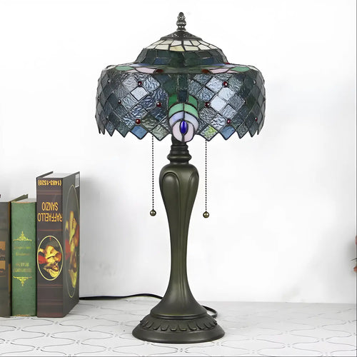 Vintage Tiffany-Inspired Lamp Shades in Peacock Glasswork