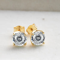 VVS D Moissanite Stud Earrings 925 Sterling Silver 18K Gold Plated Wedding