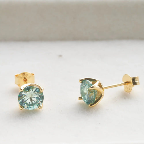 VVS D Moissanite Stud Earrings 925 Sterling Silver 18K Gold Plated Wedding