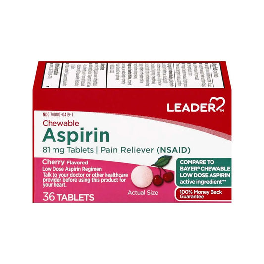 Leader Chewable Aspirin Tablets Cherry 81mg 36ct