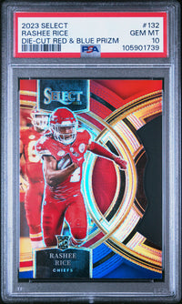 Graded 2023 Panini Select Rashee Rice #132 Die Cut Red & Blue Prizm Rookie RC Football Card PSA 10 Gem Mint