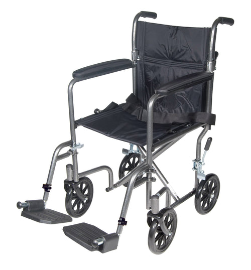 Lightweight Steel Transport Wheelchair, Fixed Full Arms, 17" Seat RIO Medical Supplies
