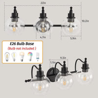Wall Lights Bedroom Vanity with Glass Shades and E26 Socket