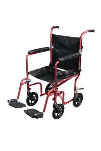 Flyweight Lightweight Transport Wheelchair with Removable Wheels, Red RIO Medical Supplies