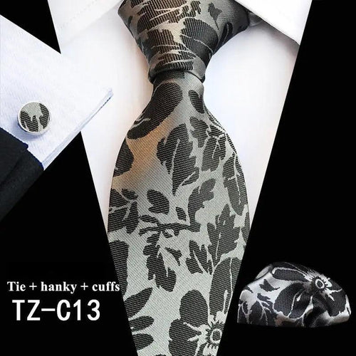 Wedding Bridegroom Floral Print Silk Necktie With Cufflinks Set Fashion High Quality Necktie Set For Men