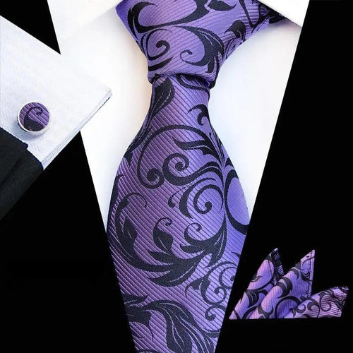 Wedding Bridegroom Floral Print Silk Necktie With Cufflinks Set Fashion High Quality Necktie Set For Men