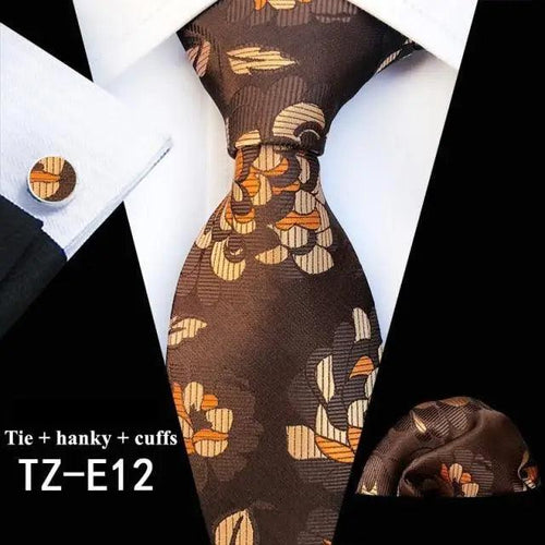 Wedding Bridegroom Floral Print Silk Necktie With Cufflinks Set Fashion High Quality Necktie Set For Men