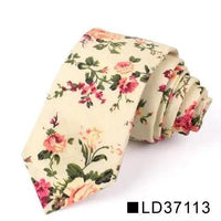 Wedding Men Floral Tie Skinny Cotton Casual Neck Tie Elegant Neckties Flower Print Fashionable Design