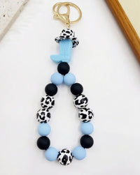 Western Cow Print Silicone Beaded Wristlet Keychain Bracelet