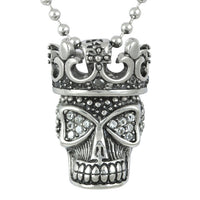 White Fire Skull Pendant Necklace Crown Crystal Gothic