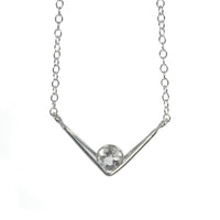 White Topaz Sterling Silver V Pendant Necklace 16 Inch