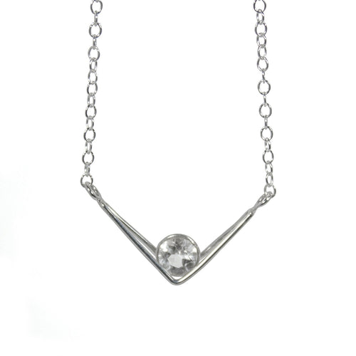 White Topaz Sterling Silver V Pendant Necklace 16 Inch