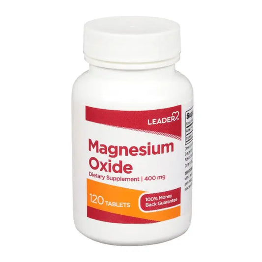 Leader Magnesium Oxide 400 mg Tablets (120 Count) for Muscle & Bone Health