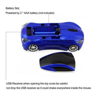 Wireless Black Sports Car USB Mouse Design Computer 1600 DPI Mouse Mini Ergonomic Gaming Mouse For Laptop And Computer 2.4Ghz
