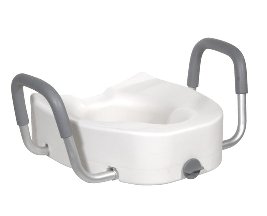 Premium Plastic Raised Toilet Seat with Lock and Padded Armrests, Elongated RIO Medical Supplies