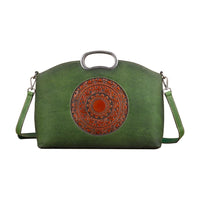Rustic Mandala Leather Tote Bag