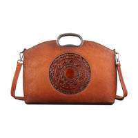 Rustic Mandala Leather Tote Bag