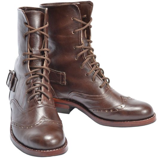 Handmade Brown Leather Victorian Ankle Boots – Womens Lace Up Brogue
