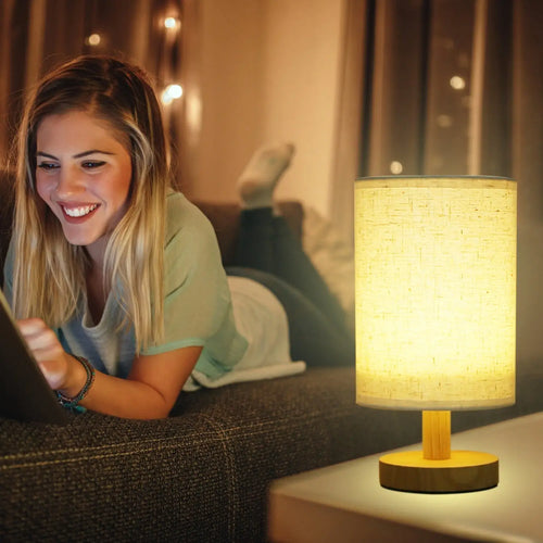 Wood & White Desk Lamp with Bamboo Base and Warm 3000K Lighting