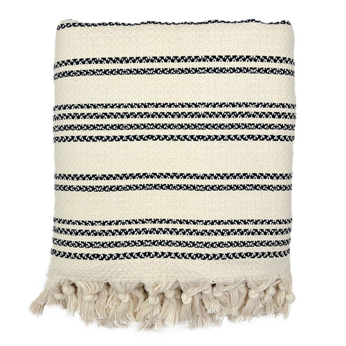 Woven Stripe Turkish Throw Cotton Fringe Lightweight