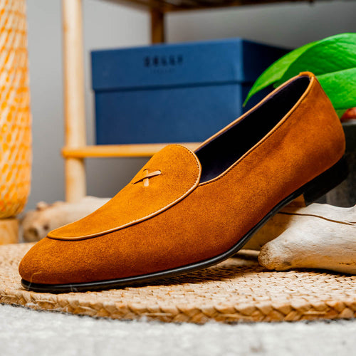 Zelli Italia 16-681-CGN X Italian Sueded Goatskin Loafer, Cognac