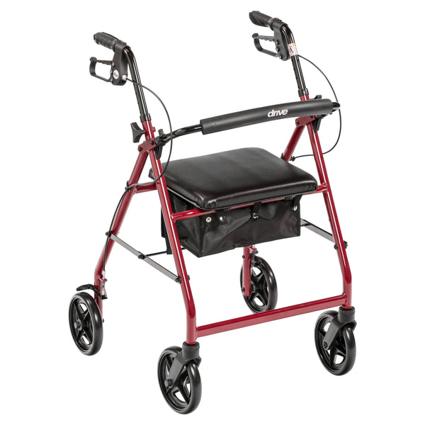 Aluminum Rollator Rolling Walker with Fold Up and Removable Back Support and Padded Seat, Red RIO Medical Supplies