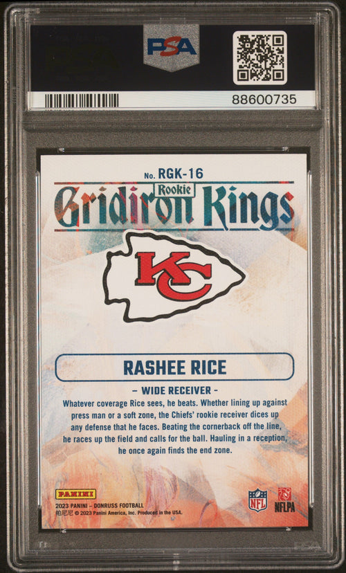 Graded 2023 Panini Donruss Rashee Rice #RGK16 Rookie Gridiron Kings Rookie RC Football Card PSA 10 Gem Mint