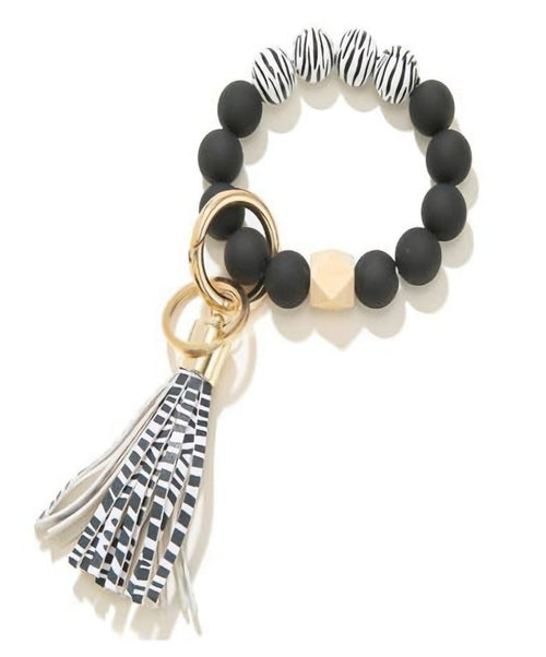Zebra Striped Wristlet Keychain Bracelet